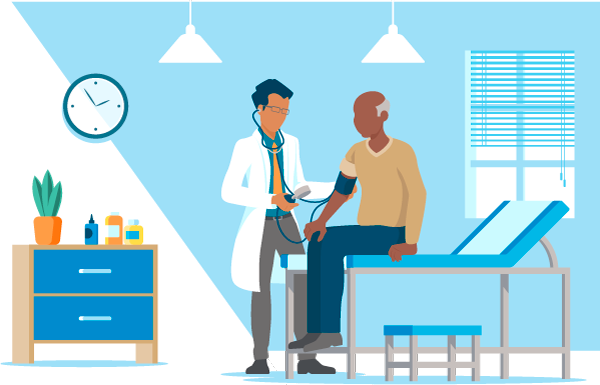 Doctor and patient speaking illustration.